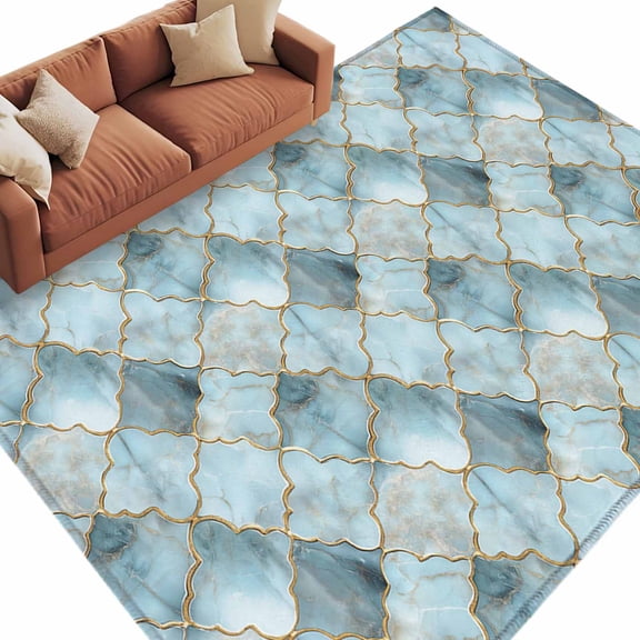 Teal Morocco Large Area Rugs for Bedroom Living Room, Soft Non Slip Carpet Bedside Rug, Modern Abstract Art Contemporary Geometric Rectangular Floor Cover Kitchen Accent Rug 6'x9' for Office