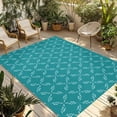 thumbnail image 1 of Teal Morocco Outdoor Rug 5x7 Ft - Reversible Patio Rug Outdoor Camping Rugs, Geometric Leaf Diamond Lattice Abstract Washable Indoor Outdoor Area Rugs, Non-Slip Outdoor Carpet Runner for Deck/Porch, 1 of 8