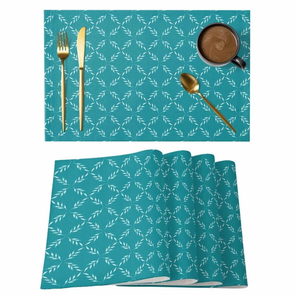 Teal Morocco Placemats Set of 12 Geometric Leaf Diamond Lattice Abstract Place Mats Indoor Wipeable Table Mats Washable Cloth Dining Table Placemats for Kitchen Holiday Party Home Decor 13x19 Inch
