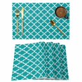 thumbnail image 1 of Teal Morocco Placemats Set of 4 Ethnic Boho Minimalist Abstract Geometric Place Mats Indoor Wipeable Table Mats Washable Cloth Dining Table Placemats for Kitchen Holiday Party Home Decor 13x19 Inch, 1 of 9
