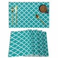 thumbnail image 1 of Teal Morocco Placemats Set of 6 Ethnic Boho Minimalist Abstract Geometric Place Mats Indoor Wipeable Table Mats Washable Cloth Dining Table Placemats for Kitchen Holiday Party Home Decor 13x19 Inch, 1 of 9