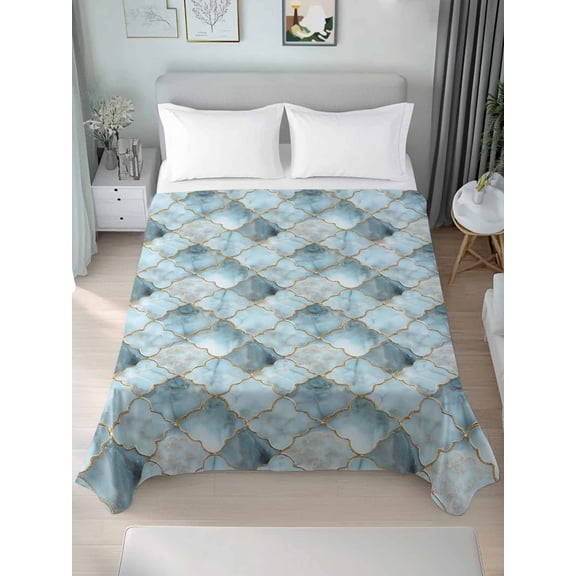Teal Morocco Queen Size Flat Sheet, Wrinkleproof & Fadeproof Cooling Flat Bed Sheet Only, Modern Abstract Art Contemporary Geometric Breathable Soft Bedding Top Sheets 90 x 102 Inches