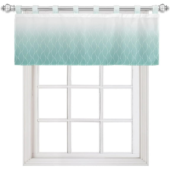 Teal Morocco Tab Top Valances for Windows, Short Window Treatment Vanlance Curtains & Drapes for Kitchen Living Room Bathroom Bedroom Cafe Gradient Modern Abstract Leaves Geometric 54'''' x 18''''