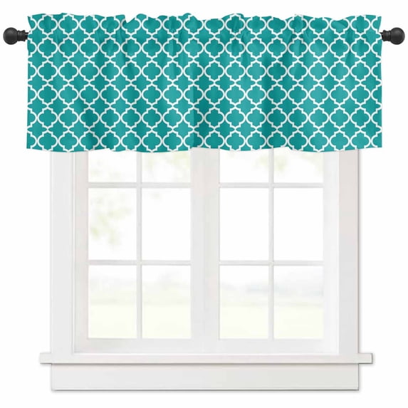 Teal Morocco Valances for Windows Farmhouse Kitchen Curtains Valances Rod Pocket Valance Curtains for Kitchen Windows Ethnic Boho Minimalist Abstract Geometric Window Valances for Bathroom 60"x18"
