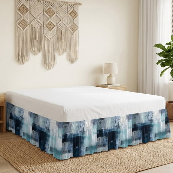 Teal Mottled Bed Skirt Bed Skirts California King Size 18 Inch Drop, Abstract Teal Mottled Texture Wrap Around Dust Ruffle Bedskirt with Adjustable Elastic Belt for California King Size Beds