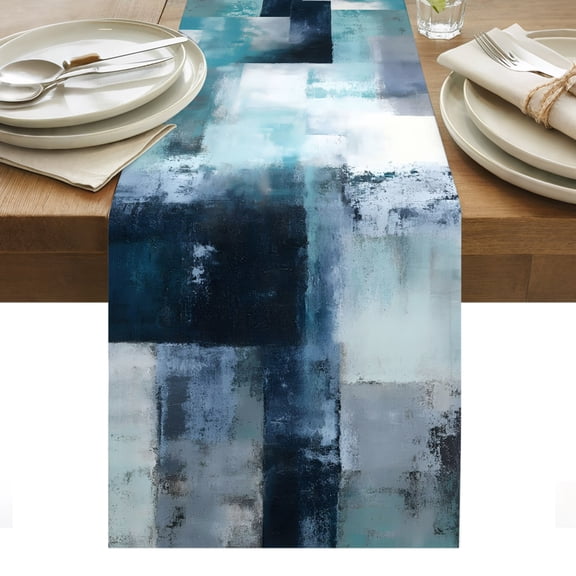 Teal Mottled Cotton Linen Table Runner Abstract Teal Mottled Texture Dining Table Runners for Home Decor Party Dining Room Restaurant Kitchen Party 13" x 108"