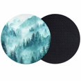 thumbnail image 1 of Teal Mountain Coasters Set of 2, Absorbent Coasters for Drinks, Misty Forest Nature Woodland Pine Tree Landscape Coaster for Desk Coffee Table Protection, Home Decor House Warming Gifts 4", 1 of 8