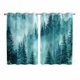 thumbnail image 1 of Teal Mountain Kitchen Curtains Window Panels, Misty Forest Nature Woodland Pine Tree Landscape Insulated Window Treatment Curtain, Grommet Curtains for Bedroom/Living Room/Bathroom, 2 Piece 52"Wx63"L, 1 of 8