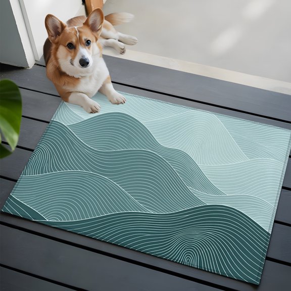 Teal Mountain Ridges Small Area Rugs 2x3 Blue Ombre Fluid Lines Mountains Serene Abstract Entryway Rugs Washable Door Mat, Low-Profile Area Rugs Floor Carpet for Living Room Bedroom Home Office