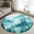 thumbnail image 1 of Teal Mountain Round Area Rug 3Ft Washable Small Circle Rugs for Kitchen Entryway, Misty Forest Nature Woodland Pine Tree Landscape Non-Slip Carpet Floor Mats Indoor Outdoor Carpet Runner Home Decor, 1 of 8