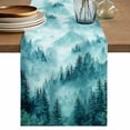 thumbnail image 1 of Teal Mountain Table Runner 70 Inches, Misty Forest Nature Woodland Pine Tree Landscape Bed Runner Dresser Scarves Tabletop for Indoor Outdoor Parties/Ceremony/Banquet, 13" x 70", 1 of 8