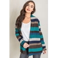 thumbnail image 1 of Teal Multi Stripe Elbow Patch Knit Open Cardigan, 1 of 8