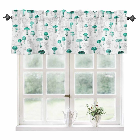 Teal Mushroom Kitchen Valances for Windows 42x12 Inch Kitchen Curtains Valances Rod Pocket Vintage Botanical Autumn Farmhouse Bathroom Window Valances for Window Treatment Decor