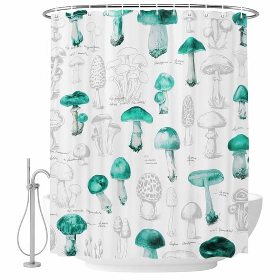 Teal Mushroom Shower Curtain, Waterproof Shower Curtains for Bathroom, Vintage Botanical Autumn Farmhouse Washable Fabric Bathtub Curtain Set Bath Decor with 12 Hooks Standard 72"x72"