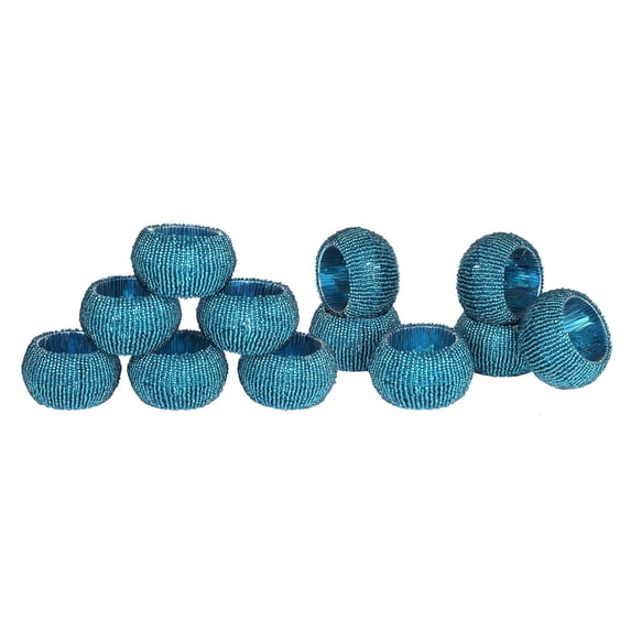 Teal Napkin Ring, Napkin Rings Set of 12, Beaded Napkin Holders, Fall Napkin Rings Bulk for Christmas Party Decoration, Dinning Table, Everyday, Family Gatherings - Set Your Table with Style - Teal