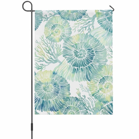 Teal Nautilus Garden Flag 12 x 18 Inches, Summer Watercolor Coastal Green Coral Weather Proof Outdoor Patio Flags Double Sided Small Garden Decoration for Yard Outside Home