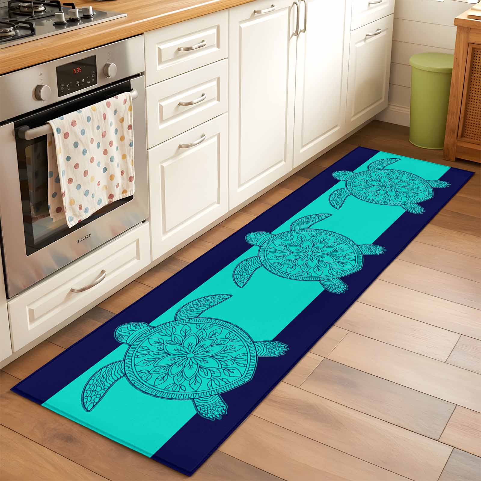 Teal Navy Blue Sea Turtle 2x6 Kitchen Runner Rug, Summer Beach Coastal ...