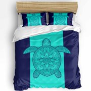 Teal Navy Blue Sea Turtle Duvet Cover Twin Size, Summer Beach Coastal Modern Art Comforter Cover with Zipper Closure, 3 Piece Bedding Sets 1 Duvet Cover 68x90 Inches and 2 Pillow Shams
