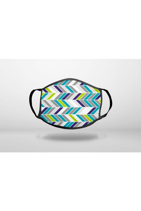 Teal Navy Grey Herringbone - 3-Ply Reusable Soft Cloth Face Covering, Unisex, Cotton Inner Layer