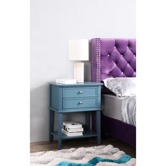 Teal Nightstand with EZ Assembly / Quick Item Retrieval