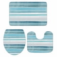 thumbnail image 1 of Teal Nordic Style Stripes Bath Mat 3 Piece Bathroom Rug Set, Turquoise Texture Non Slip Bath Rug Contour Mat and Toilet Lid Cover, Absorbent Shower Mats Soft Bath Rugs and Mats Sets, 1 of 8