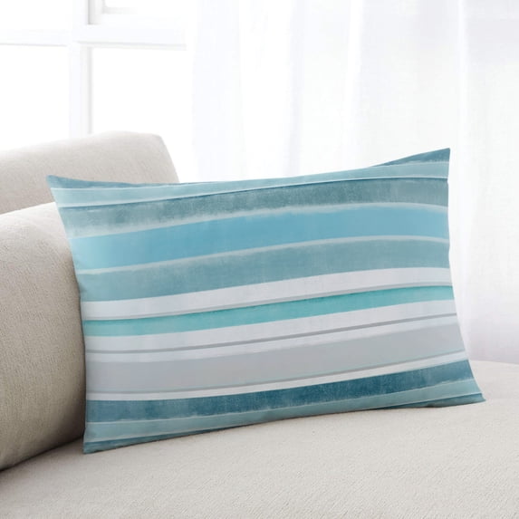 Teal Nordic Style Stripes King Size Pillow Cover, Pillowcase Protectors with Zipper, Breathable Decorative Throw Pillow Case Cover, Turquoise Texture Pillow Shams for Couch Sofa 20x36Inch