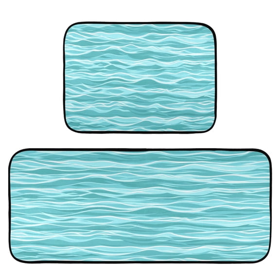Teal Ocean 2-Piece Kitchen Carpet Mat Set, Non-Slip Memory Foam, Soft for Kitchen and Living Room Use