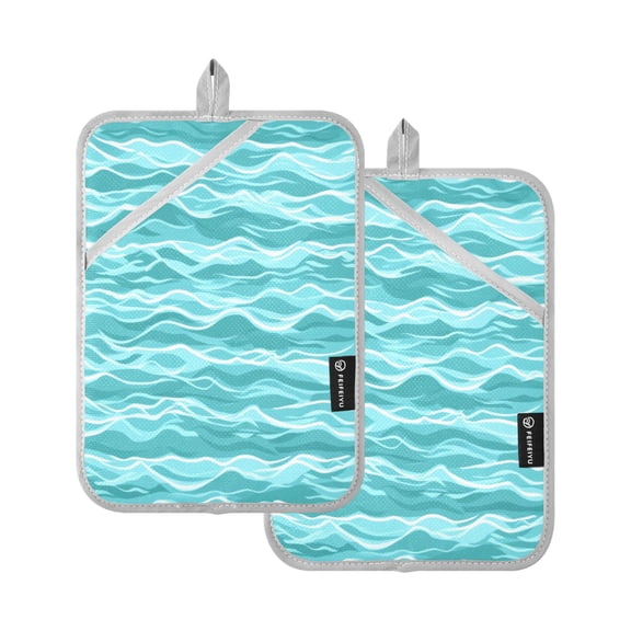 Teal Ocean 7x9.8in Pot Holder Set Heat-Resistant Oven Hot Pads Durable with Storage Loop