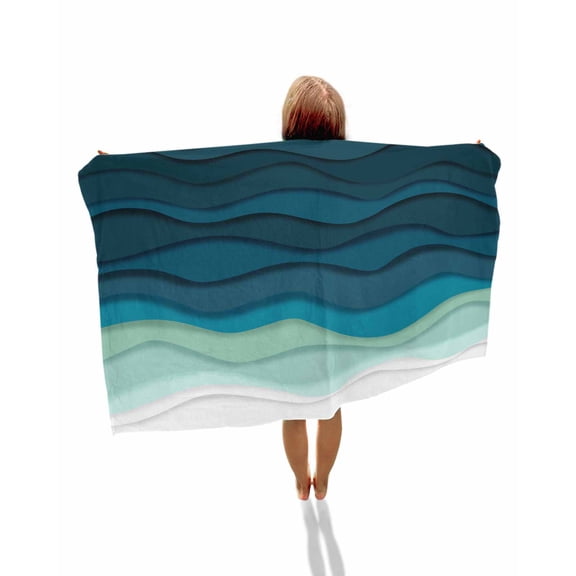 Teal Ocean Beach Towels Oversized Super Absorbent, Coastal Sea Moire Waves Abstract Ombre Art Lightweight Bath Towel Quick Dry Sets For Bathroom/Pool/Rv Camping/Beach Play/Gym Room/Picnic 23"x47"