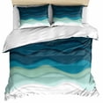 thumbnail image 1 of Teal Ocean Bedding 3 Piece Duvet Cover Set Twin Size, Coastal Sea Moire Waves Abstract Ombre Art Soft Microfiber Comforter Cover with Zipper Closure & Pillowcases, Wrinkle & FadeResistant Quilt Cover, 1 of 9