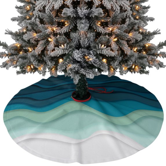 Teal Ocean Christmas Tree Skirt 48 Inches, Coastal Sea Moire Waves Abstract Ombre Art Xmas Trees Skirt Mat Cover Decorations for Holiday Party Indoor Outdoor
