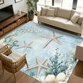 thumbnail image 1 of Teal Ocean Coastal 5x8 Area Rugs, Summer Beach Nautical Coral Starfish Non-Skid Rubber Backing Large Rectangle Rugs - Living Room Bedroom Home Office, Indoor Floor Mat Carpets Washable Rug, 1 of 9