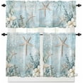 thumbnail image 1 of Teal Ocean Coastal Kitchen Curtains, Summer Beach 3-Piece Kitchen Curtain Valance and Tiers Set 36 Inch Length, Nautical Coral Starfish Rod Pocket Half Window Curtains for Cafe Living Room Bathroom, 1 of 7