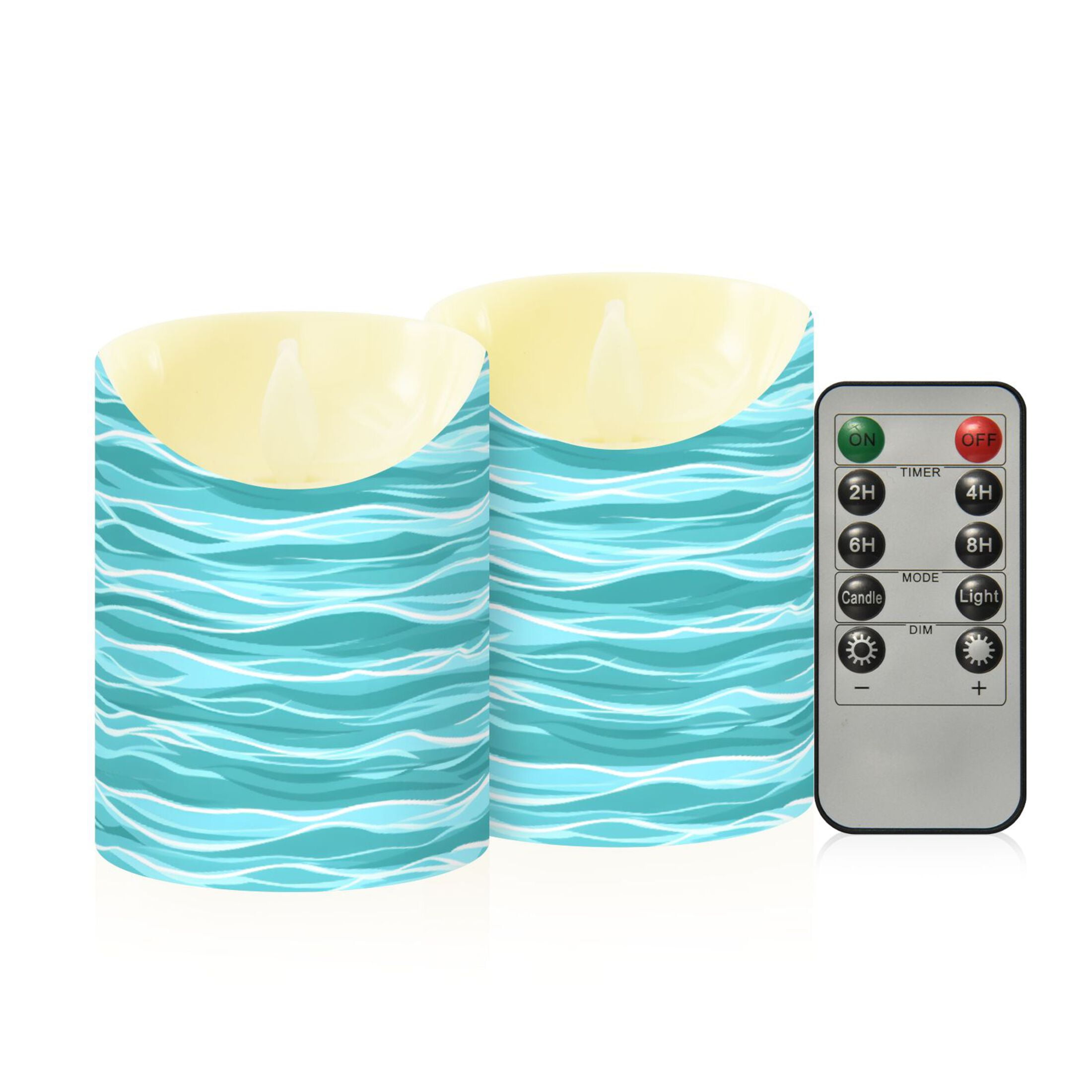 Teal Ocean Flameless Candles 2 PCS with Remote Realistic Moving Flame LED Tapered Pillar Set for Home Decor