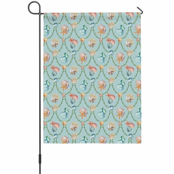 Teal Ocean Shell Garden Flag 12 x 18 Inches, Retro Abstract Colorful Sea Star Sea Nuts Weather Proof Outdoor Patio Flags Double Sided Small Garden Decoration for Yard Outside Home