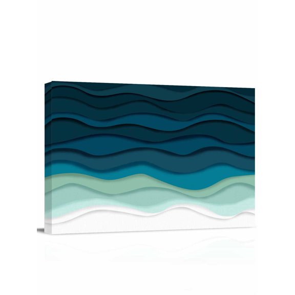 Teal Ocean Wall Art for Living Room,Canvas Picture Wall Decor for Bathroom Bedroom,Coastal Sea Moire Waves Abstract Ombre Art Painting Artwork for Office Kitchen Hallway Dining Room Decor 12"x16"