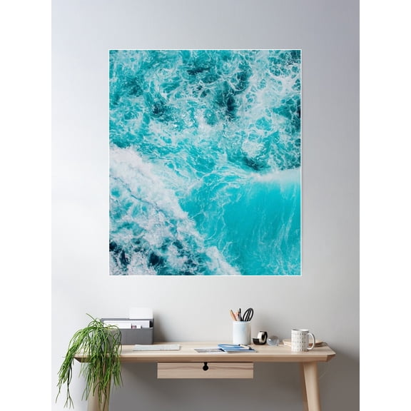 Teal Ocean Waves Poster Wall Art, Modern Wall Decor For Living Room Bedroom, 12x18 UNFRAMED