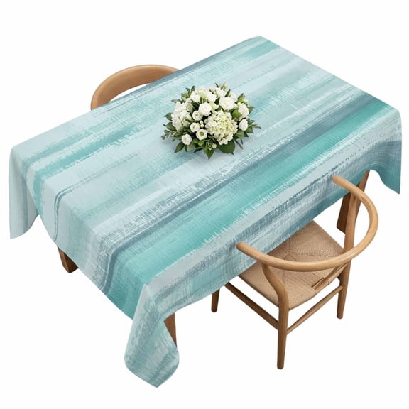 Teal Ocean Waves Rectangle Tablecloth Modern Abstract Minimalist Nautical Gradient Green Beach Waterproof Wrinkle Free Soft Table Cloth Spill-Proof Washable Table Cover for Dining Picnic 60 x 120 In