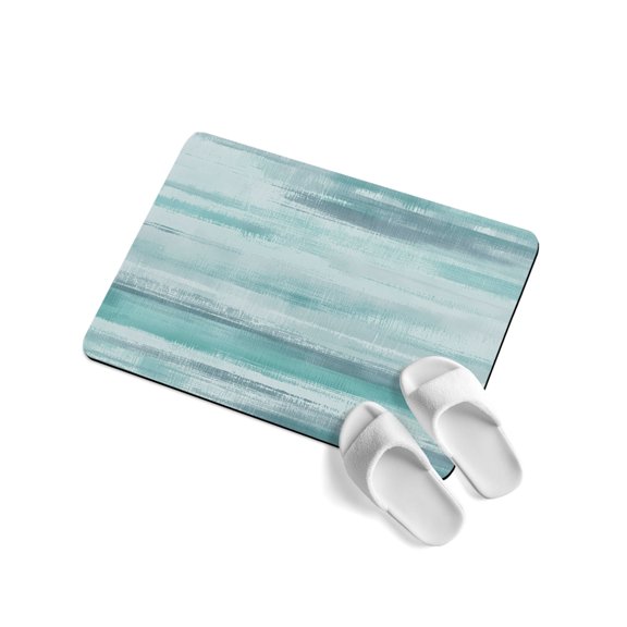 Teal Ocean Waves Soft Diatomaceous Earth Mat, Modern Abstract Minimalist Nautical Gradient Green Beach Absorbent Bath Mat Non Slip Rubber Backed Quick Dry Doormat Fit Under Door for Bathroom 16"x24"
