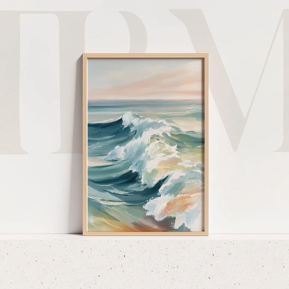 Teal Ocean Waves Wall Art Print Abstract Coastal Seascape Textured Beach Artwork Modern Sea Surf Nature Home Wall Decor Home Decor #486, Unframed Poster Size 8x12