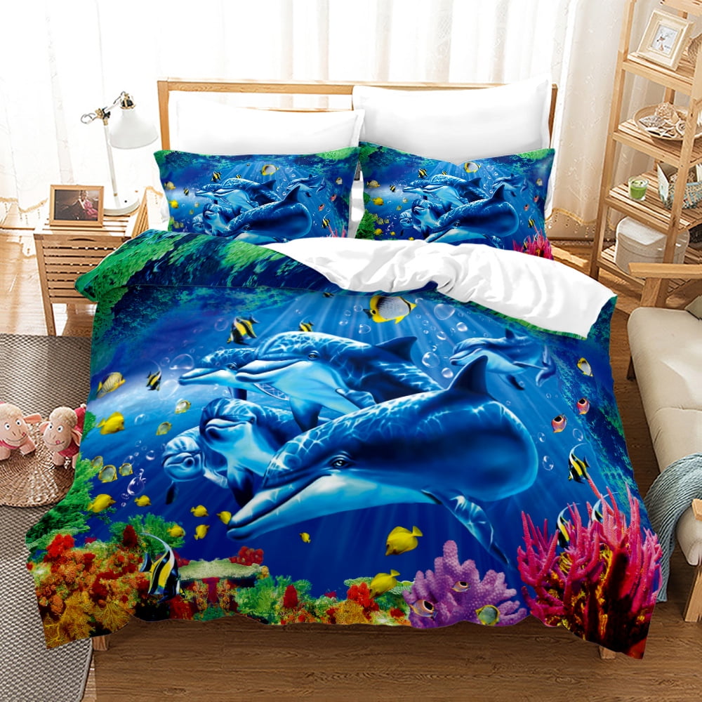Teal Ocean Whale Comforter Cover Jellyfish Killer Whale Bedding Sets ...