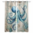 thumbnail image 1 of Teal Octopus Coastal Blackout Curtains for Bedroom, Vintage Summer Beach Nautical Thermal Insulated Kitchen Drapes with Grommets, Light Blocking Window Treatment, 2 Panels 27.5" x 39", 1 of 7