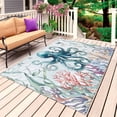 thumbnail image 1 of Teal Octopus Coastal Outdoor Rug for Patio/Deck/Porch, Non-Slip Large Area Rug 6 x 9 Ft, Summer Beach Ocean Coral Nautical Indoor Outdoor Rugs Washable Area Rugs, Reversible Camping Rug Carpet Runner, 1 of 8