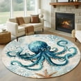 thumbnail image 1 of Teal Octopus Coastal Round Rugs 7ft, Summer Beach Vintage Nautical Non Slip Washable Rug Runner, Low Pile Indoor Floor Carpet Mat Bathroom Rugs for Living Room, Bedroom, Kids Room, 1 of 9