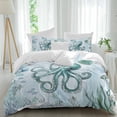 thumbnail image 1 of Teal Octopus Duvet Cover Set Queen Size, Summer Shell Coral 4 Piece Soft Microfiber Bedding Set with 1 Duvet Cover, 1 Flat Sheet, 2 Pillowcases, 1 of 9