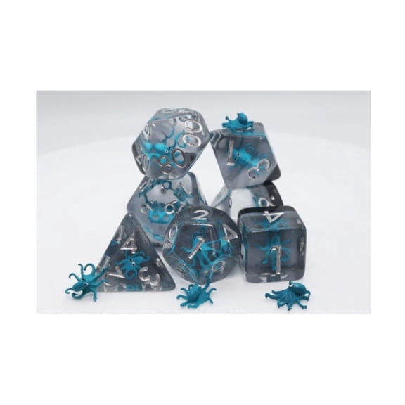 Foam Brain Games Poly Set - Teal Octopus w/Silver (7) New