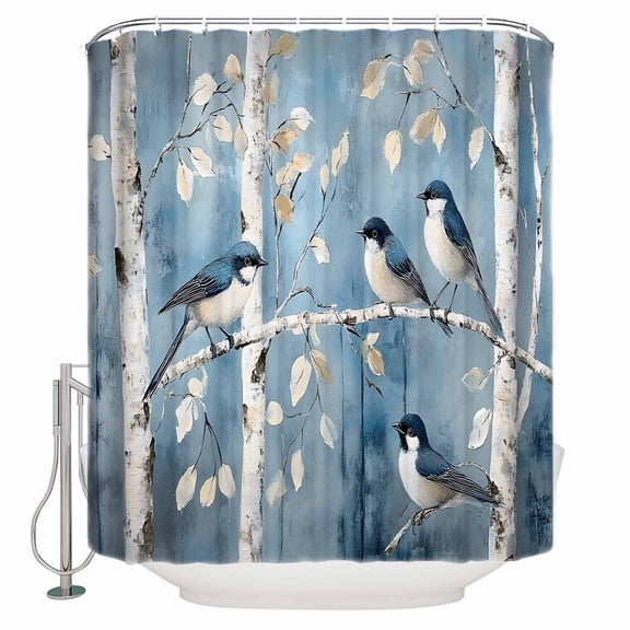 Teal Oil Painting Forest Bathroom Shower Curtains with 12 Hooks Polyester Waterproof Shower Curtain for Stalls and Bathtubs Vintage Birds Farmhouse Decorative Bathroom Privacy Curtain 66x72 Inches