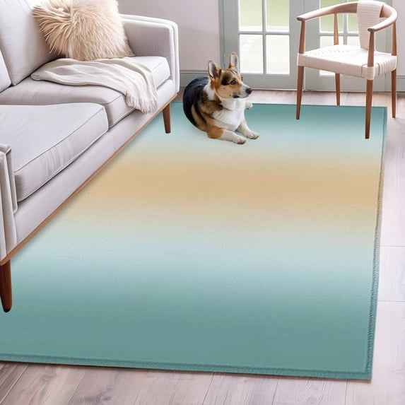 Teal Ombre Area Rug 3x5 Washable Rug Non Slip Modern Yellow Gradient Farmhouse Art Large Area Rug Indoor Floor Carpet for Entryway Bedroom Kitchen Living Room Home Office Dining Room Nursery