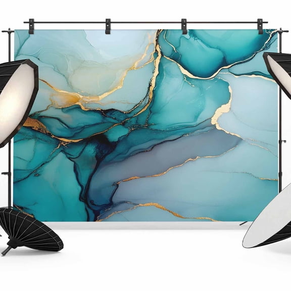 Teal Ombre Backdrop for Photoshoot, Photography Photo Studio Background Wall Backdrop, Modern Marble Ink Painted Abstract Back Drop Banner Panel for Portraits Wedding Party Live Streaming Decor 7x5Ft