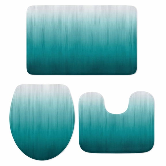 Teal Ombre Bathroom Rugs Set Contemporary Gradient Abstract Non Slip Absorbent Soft Bath Mats 3 Piece Set with Bathroom Rug, U-Shaped Floor Mat, Toilet Seat Cover Large Size